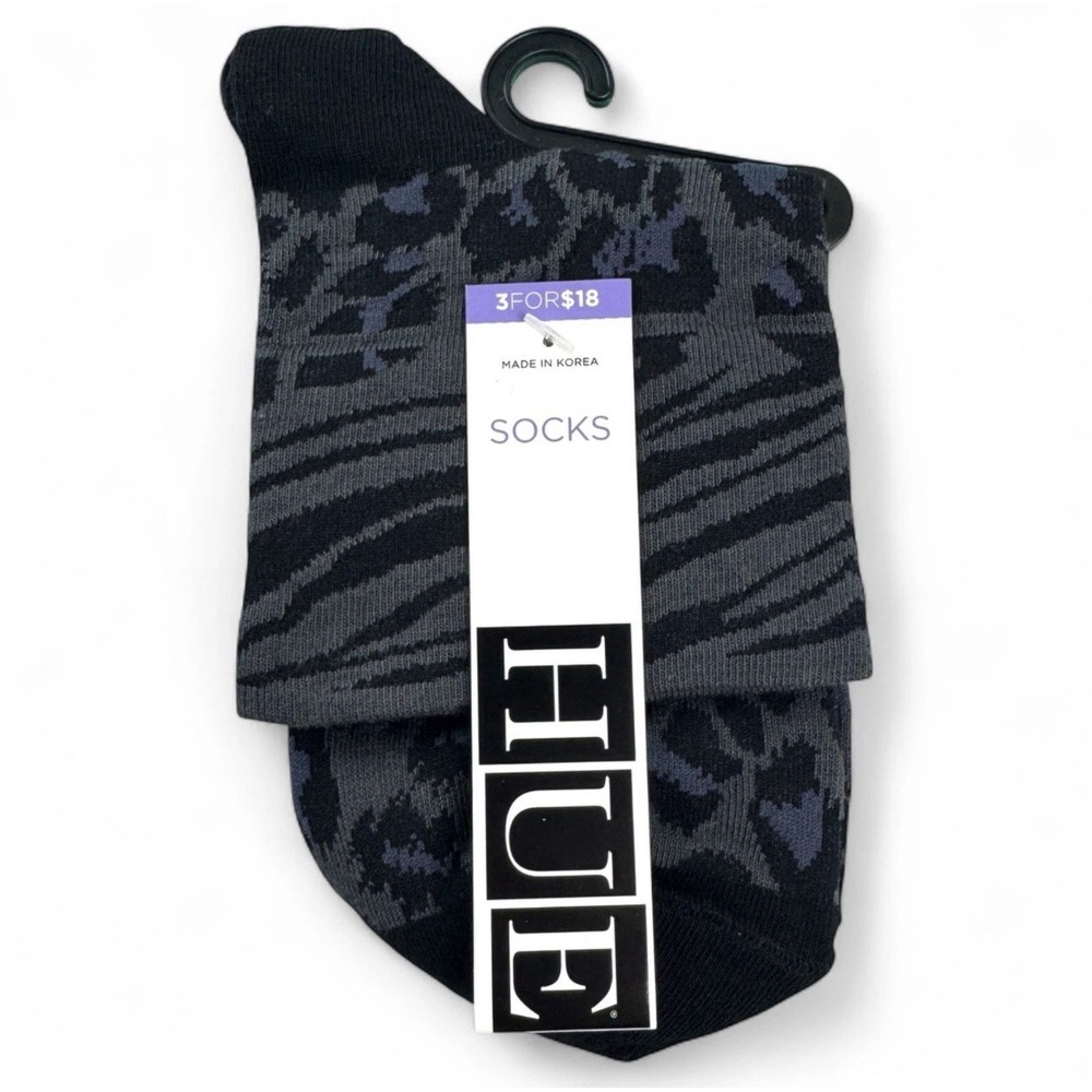 Hue Womens Black Animal Print Cotton Body Socks One Size Fits Most